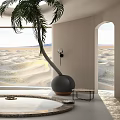 Minimalist Leisure Room With Round Seating Palm Tree And Desert View