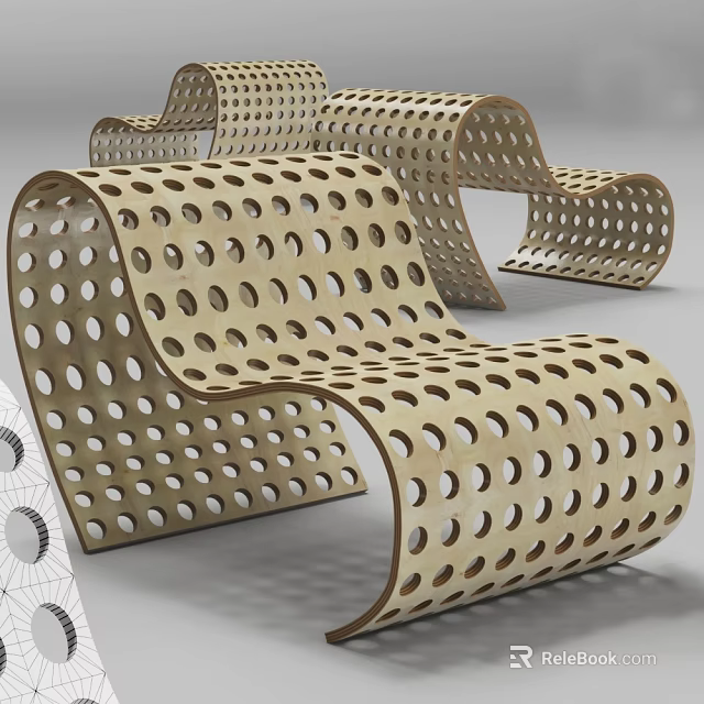 Stylish Modern Wooden Leisure Chair With Curved Design And Perforated Holes 3d model 