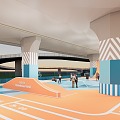 Under the viaduct sports park landscape skateboard paradise basketball court plastic track 3d model