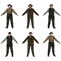 Multiple Male Characters In Vintage Outfits 3d model