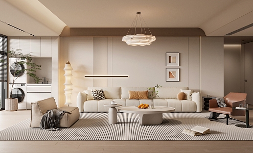 Cream wind living room sofa coffee table combination leisure chair balcony cabinet floor lamp 3d model