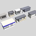 Various Modern Security Booth Designs With Different Roof Structures And Windows 3d model