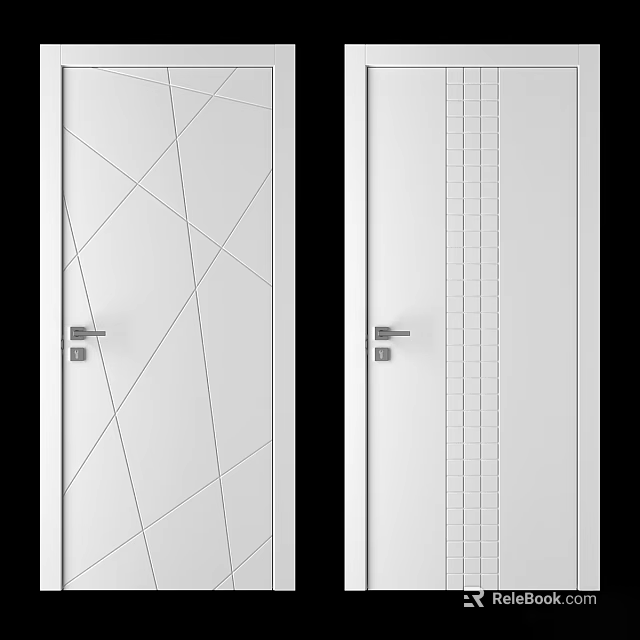 Modern White Hinged Doors Featuring Geometric Line Patterns And Sleek Design 3d model