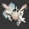 3D Fantasy Character Model With Halo Pink Hair And White Light Blue Outfit Design