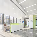 China Construction Bank Modern Bright Spacious Lobby With Green White Sofas Self Service Machines And Posters