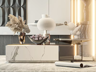 Modern Coffee Table With Marble Top Decorative Vase Balls Table Lamp And Modern Interior Lighting 3d model