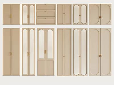 Various Styles Of Beige Cabinet Doors With Glass Panels Wooden Frames And Drawer Designs 3d model