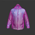 Sporty Hooded Jacket With Blue To Cyan Gradient Zipper Design And Chest Logos