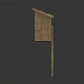 Rustic Wooden Birdhouse With Sloped Roof Small Entry Hole And Wooden Pole Base