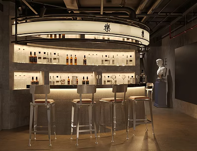 Industrial Style Bar Industrial Style Bar Counter Bar Counter Water Bar Counter Curved Bar Counter Bar Counter Restaurant Bar Counter Bar Counter Bar Stool Wine Rack Wine Bottle Wine 3d model