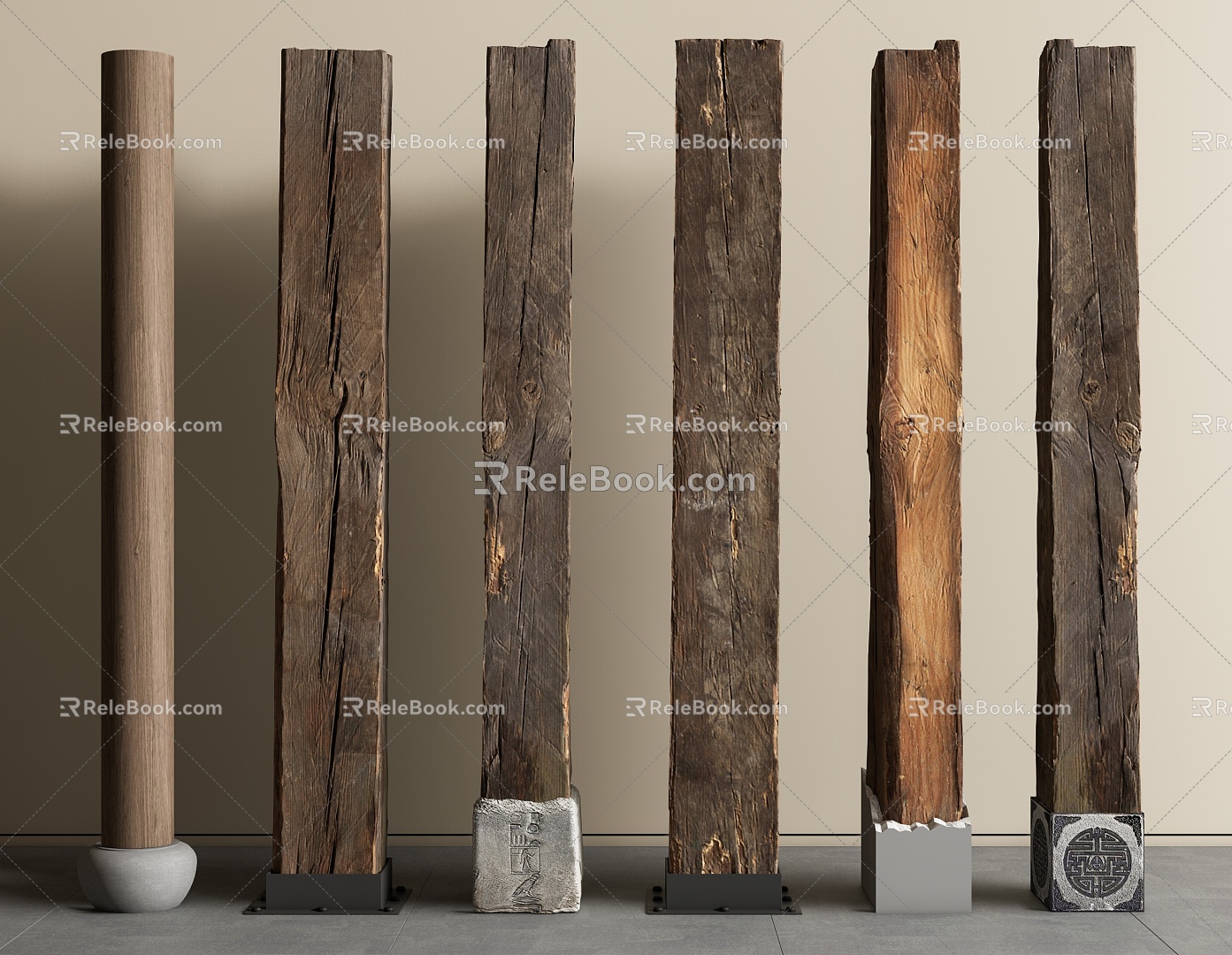 Old Wood Pillars, Wood Beams, Sleepers, Post Foundation, Outdoor 3d model