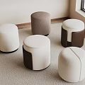 Modern Round Upholstered Stools in White and Brown for Indoor Living Space Decor