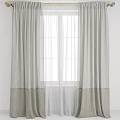 Light Gray Linen Curtains With White Sheer Layer For Window Decoration 3d model