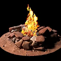 Garden Fire Pit With Stone Circle And Burning Flames For Outdoor Decor