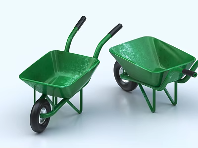 Two Green Wheelbarrows with Black Handles and Wheels on White Background 3d model