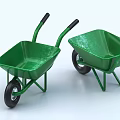 Two Green Wheelbarrows with Black Handles and Wheels on White Background 3d model