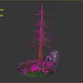 Cartoon Scene Featuring Tall Pine Tree Gray Rocks Tree Stump And Green Grass