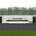 Modern White Feature Wall With Geometric Design Green Trees And Reflective Water