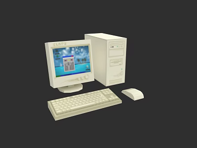 Vintage Desktop Computer Setup with Tower Monitor Keyboard and Mouse and Screen 3d model
