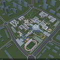 School Campus Buildings With Classroom Blocks Central Square Sports Field And Green Areas