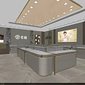 Luxury Modern Jewelry Store Interior With White Display Counters Golden Trim And Marble Floor