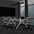 Modern Conference Room With Large Windows Mountain View Black Screen White Table And Gray Chairs