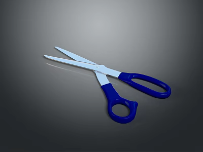Metal Blade Scissors With Blue Handles On Smooth Surface For Daily Use 3d model