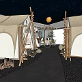 Relaxing Garden Landscape with Starry Ceiling Tents Outdoor Dining and String Lights