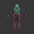 Futuristic Armored Character In Blue And Black Armor With Helmet And Mechanical Design Features
