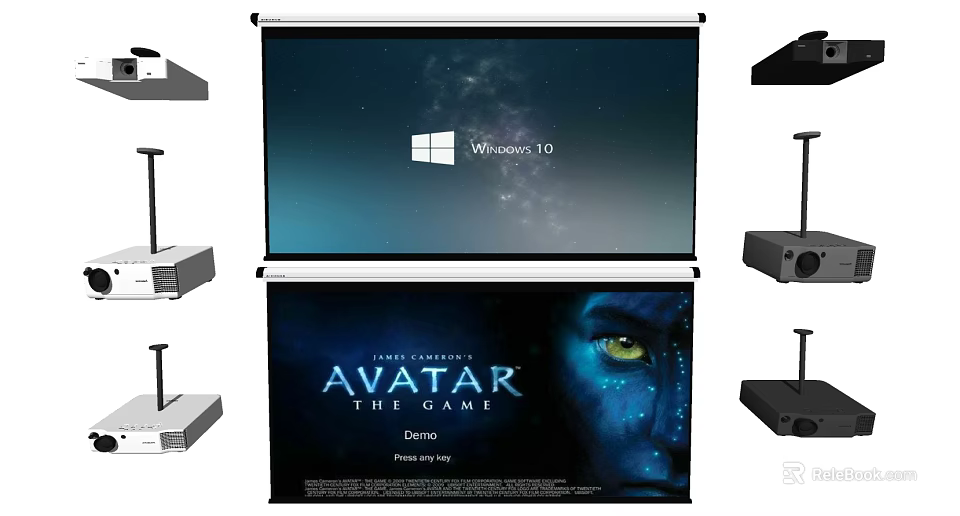 Projection Surveillance System With High Definition Screen And Wall Mounted Projectors 3d model