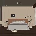 Modern Bedroom Interior Design With Bed Headboard Bedside Tables Floor Lamp And Window Curtains