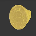 Ornate Engraved Golden Oval Shaped Ring With Intricate Patterns And Decorative Borders