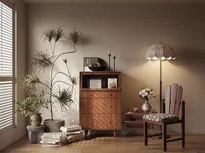 Cozy Modern Entryway Interior With Entryway Cabinet Side Cabinet Potted Plant And Floor Lamp 3d model