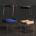 Modern Stylish Stools With Black Blue Beige Seats And Metal Frames 3d model