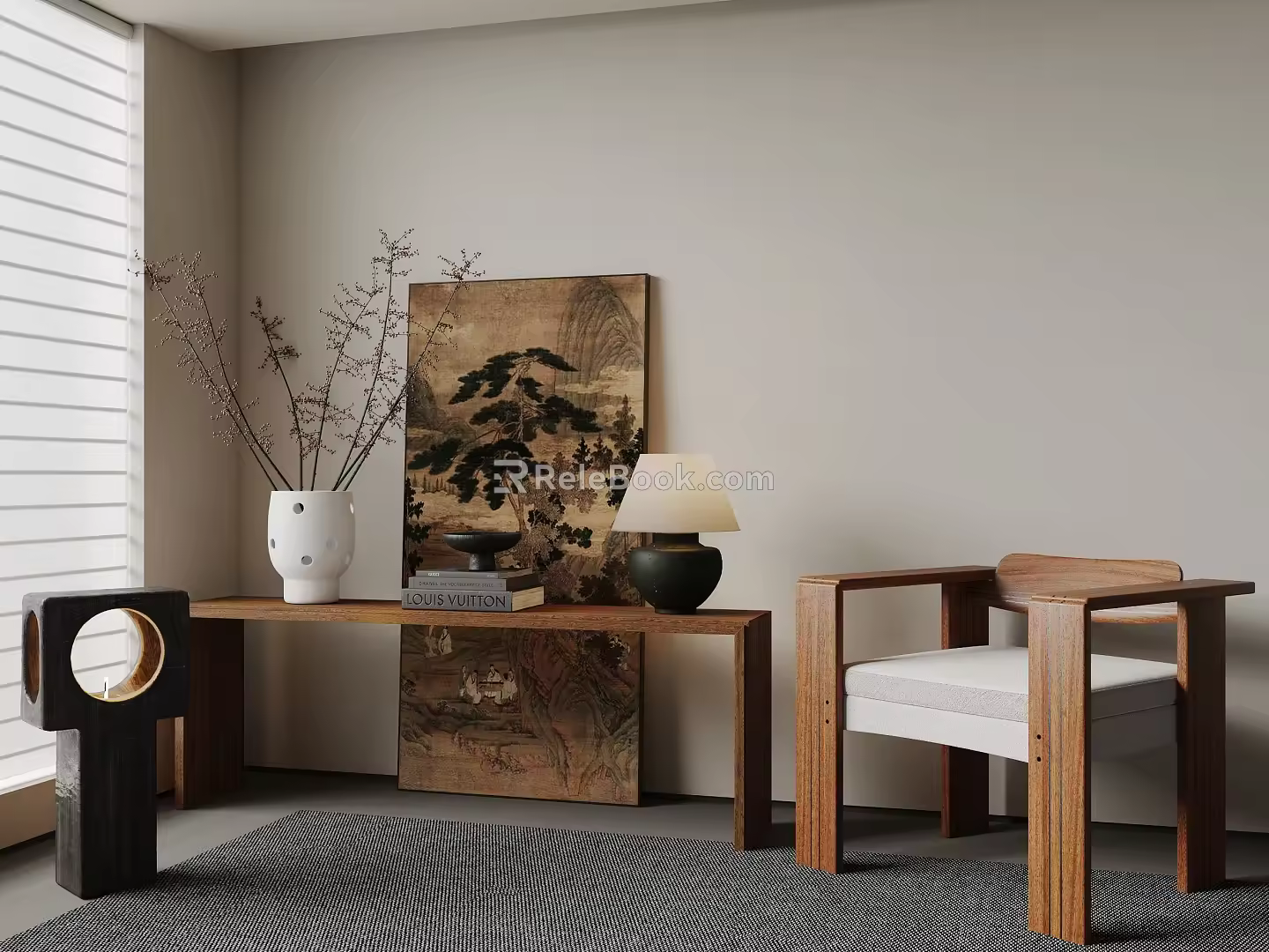 Modern Middle Ancient Style Leisure Chair Case Several Case Table Lamp Ornaments 3d model
