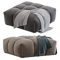 Plush Velvet Tufted Ottoman With Soft Blanket In Neutral Hues For Living Room Decor