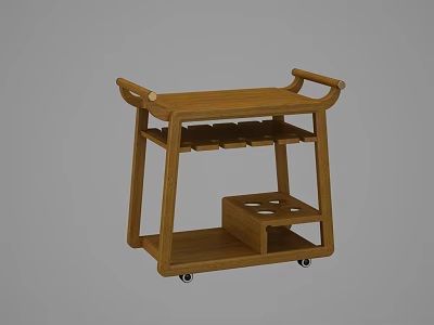 Wooden Sideboard with Wheels and Multi Tier Storage Shelves for Modern Home 3d model