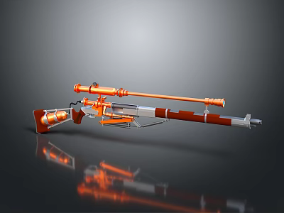 Modern Orange Weapon With Long Barrel Scope And Metallic Silver Structure 3d model Modern Orange Weapon With Long Barrel Scope And Metallic Silver Structure 3d model