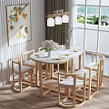 Modern Dining Table Set With Oval White Tabletop Wooden Frame Chairs And Window View 3d model