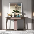 Elegant Console Table Interior With Mirror Plant Decorations And Wall Lamps 3d model