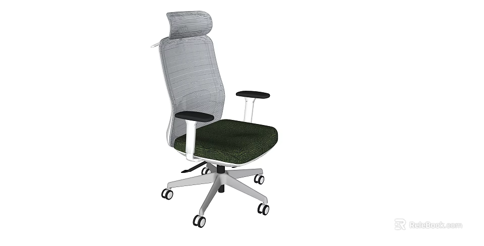 Ergonomic Office Chair With Gray Mesh Backrest Green Seat Black Armrests Silver Base And Wheels 3d model 