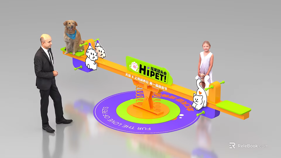 Kids Playground With Colorful Seesaw Cartoon Animals Little Girl And Fun Time 3d model 