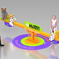 Kids Playground With Colorful Seesaw Cartoon Animals Little Girl And Fun Time