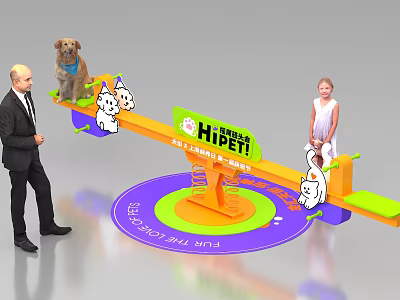 Kids Playground With Colorful Seesaw Cartoon Animals Little Girl And Fun Time 3d model