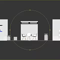 Modern Exhibition Booth Design Featuring White Display Panels Green Floor White Chairs And Information Counter