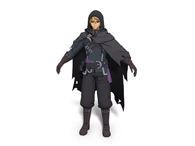 Mystical Game And Movie Character Wearing Hooded Cloak Dark Outfit And Leather Boots 3d model