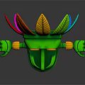 Game Movie Character with Green Body Colorful Feathers Open Arms and Decorative Outfit