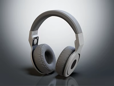 Gray Over Ear Headphones Modern Design With Comfortable Ear Cups And Smooth Reflective Surface 3d model