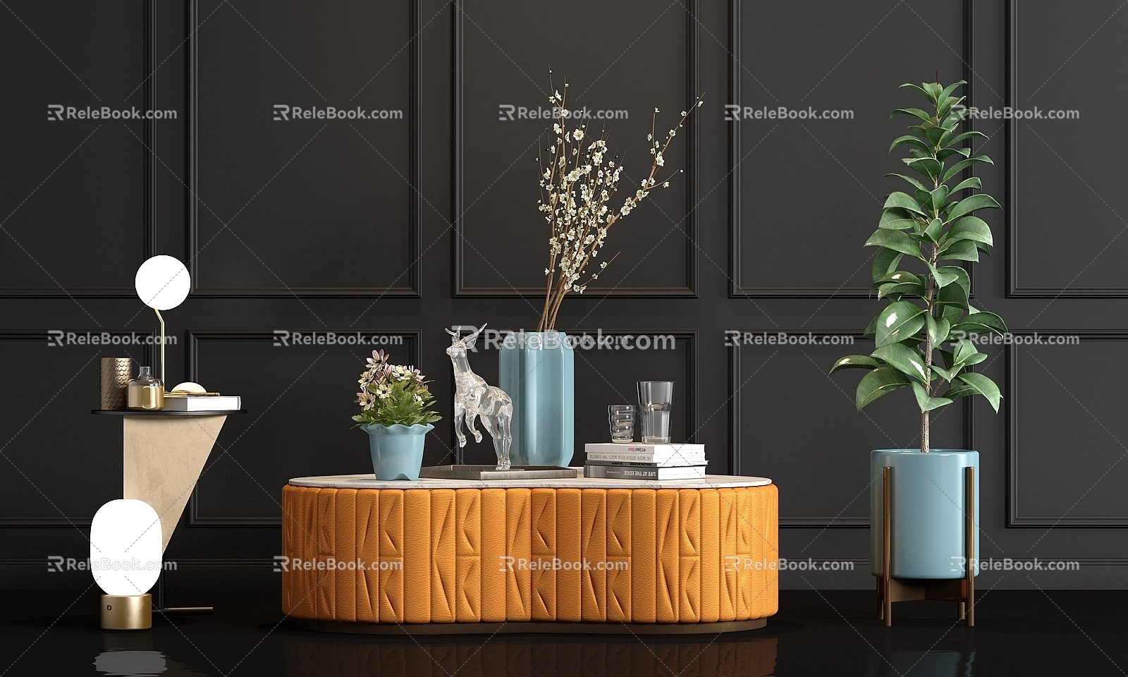 Modern leather coffee table corner table jewelry combination 3d model