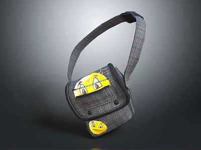 Gray Fabric Shoulder Bag With Adjustable Strap Yellow Smiley Face And Badge Design 3d model
